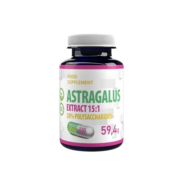 Astragalus Équivalent à 6000 mg 400 mg dextrait 15:1 120 gélules végétaliennes, 20 % polysaccharides, complément alimentai