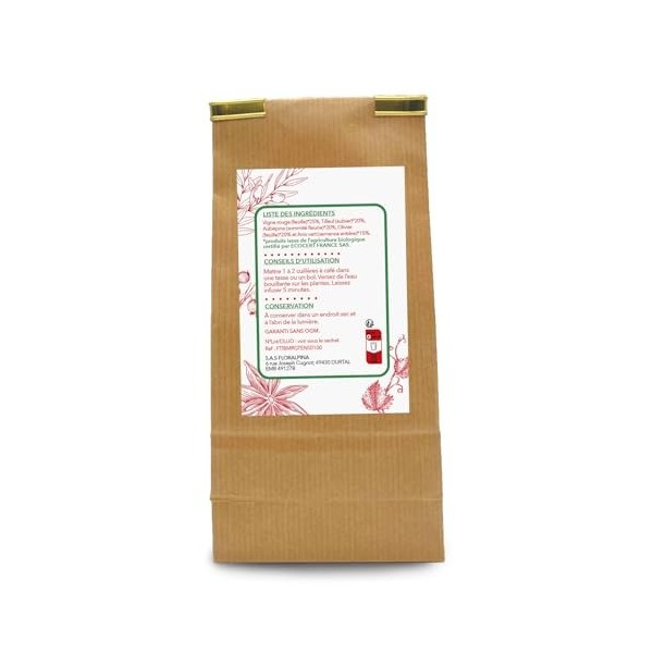 Tisane Tension Bio 100g - Mélange Relaxant de Vigne Rouge, Olivier, Aubépine, Tilleul et Anis Vert - Aide à Maintenir une Ten