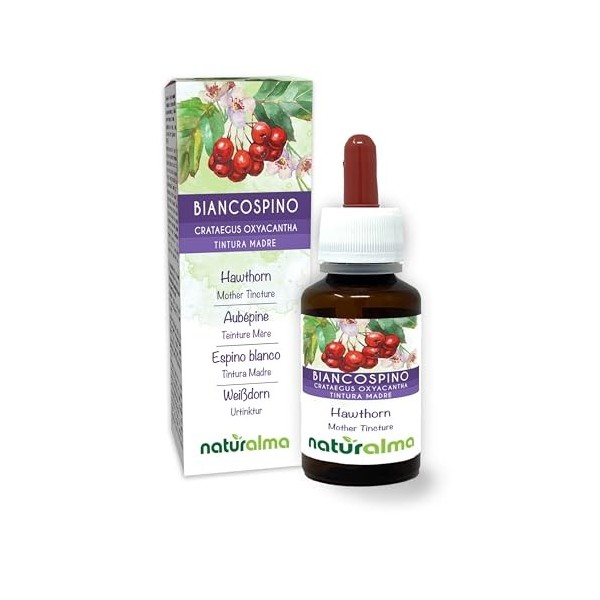 Aubépine Crataegus oxyacantha feuilles et fleurs Teinture Mère sans alcool Naturalma - Extrait liquide gouttes 60 ml - Comp A...