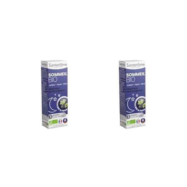 Santarome Bio - Sommeil Bio - Macérat de bourgeons - Complément Alimentaire Sommeil - Gémmothérapie - Aubépine, Figuier, Till