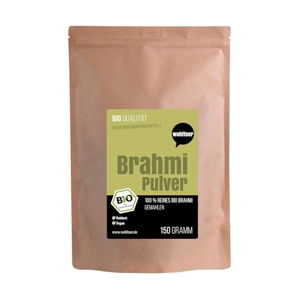 Wohltuer Brahmi Bio Brahmi Poudre 150 g – Bacopa Monnieri – Plante mémoire – 100 % brut & naturel pur sans additifs