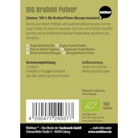Wohltuer Brahmi Bio Brahmi Poudre 150 g – Bacopa Monnieri – Plante mémoire – 100 % brut & naturel pur sans additifs