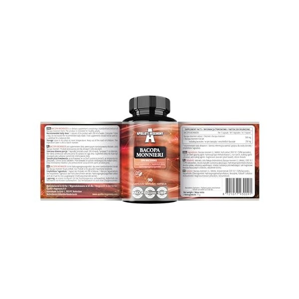 Bacopa Monnieri Extract 500mg, High Strength Brahmi Extract 50% Bacosides , 90 Vegan Capsules, 3 Months Supply, Herbal Suppl