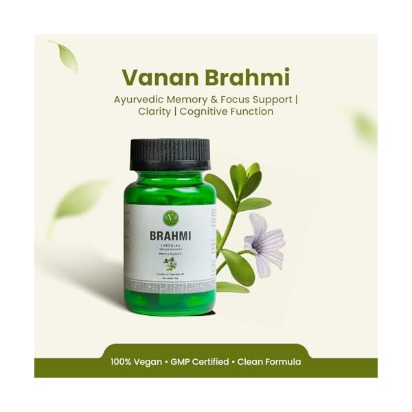 Vanan® Brahmi | Bacopa Monnieri Extrait 200 mg avec Bacosides Naturels | Nootropique Végétal pour la Concentration & la Clart