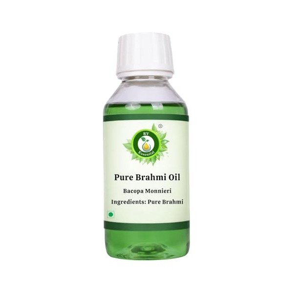 R V Essential Huile de Brahmi pur 100ml 3.38oz - Bacopa Monnieri 100% pur et Série dherb rares naturelles Pure Brahmi Oi Baco...
