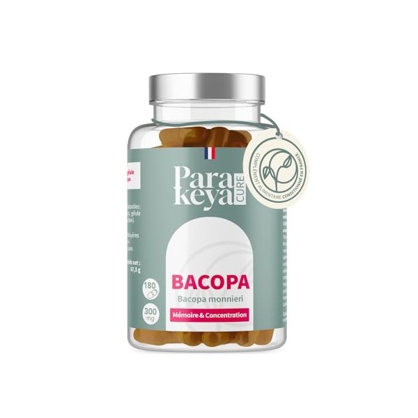 Parakeya - Bacopa 300 mg| Mémoire et Concentration|Complément alimentaire|60 gélules Bacopa monnieri