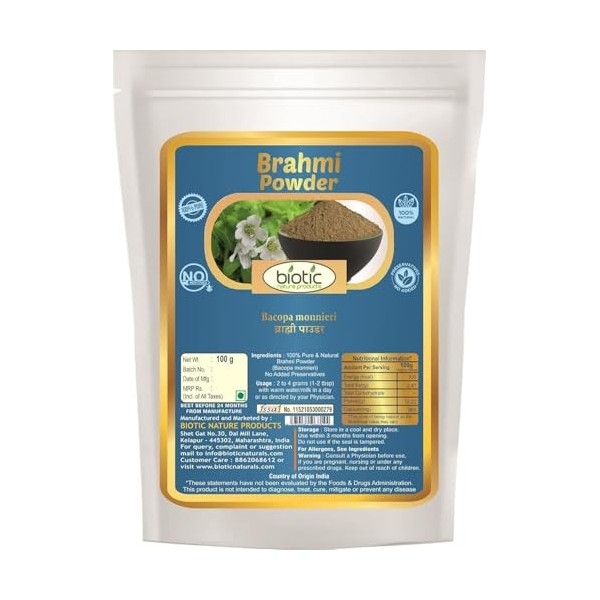 Brahmi Poudre – Bacopa Monnieri – Brahmi Churna pour manger, cheveux – 100 g