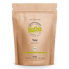 Tulsi Powder Organic 250g - Basilic indien - Ocimum Tenuiflorum - Basilic royal - Végétalien - Mis en bouteille et contrôlé e