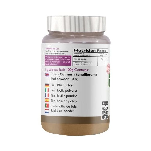 Aryan Herbals Tulsi Poudre de feuille de basilic sacré 100 g