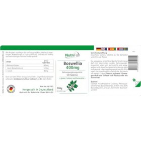 Boswellia 400mg - avec 800mg dextrait dencens par dose journalière - 120 comprimés - Hautement dosé - 100% végétalien - Pro B...