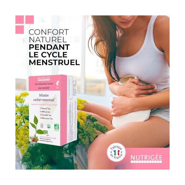 Infusion confort menstruel bio | soulage règles douloureuses et SPM | camomille, fenouil, mélisse, matricaire | apaisement na