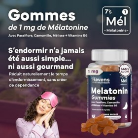 Gummies Sommeil Mélatonine 1mg - Complément Alimentaire - Endormissement Rapide - 60 Mélatonine Gummies - Végan et Sans Sucre...