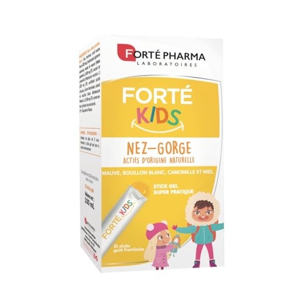 Forté Pharma - Forté Kids Nez Gorge dès 3 ans - Actifs dorigine naturelle - Camomille, Miel, Mauve, Bouillon blanc - Format 