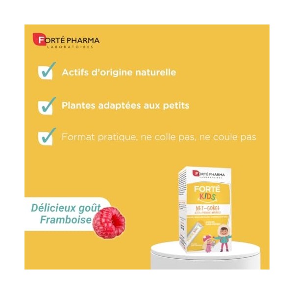 Forté Pharma - Forté Kids Nez Gorge dès 3 ans - Actifs dorigine naturelle - Camomille, Miel, Mauve, Bouillon blanc - Format 