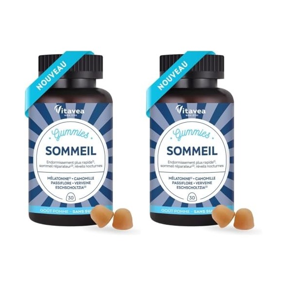 Vitavea - Gummies Sommeil Adulte sans sucres - Mélatonine Camomille Passiflore - Endormissement rapide, Sommeil réparateur, R...