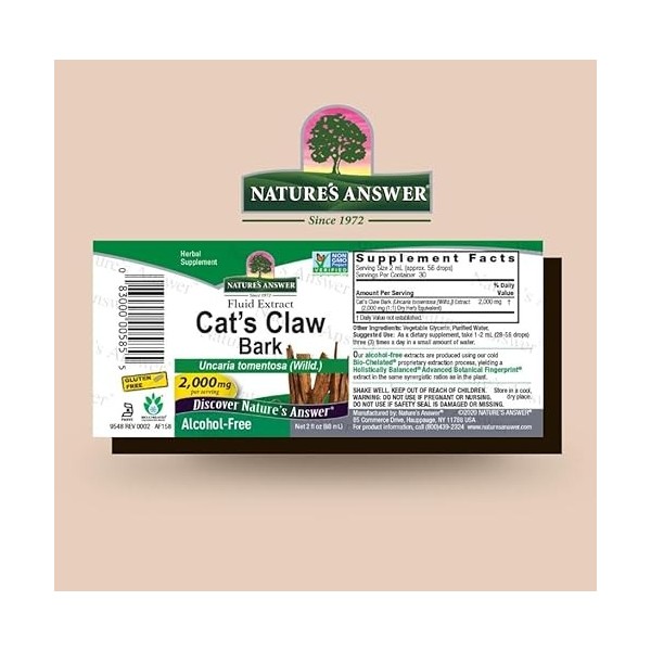 Naturals Answer Cat ClawBark 2000 mg Sans Alcool Sans Gluten 60 ml