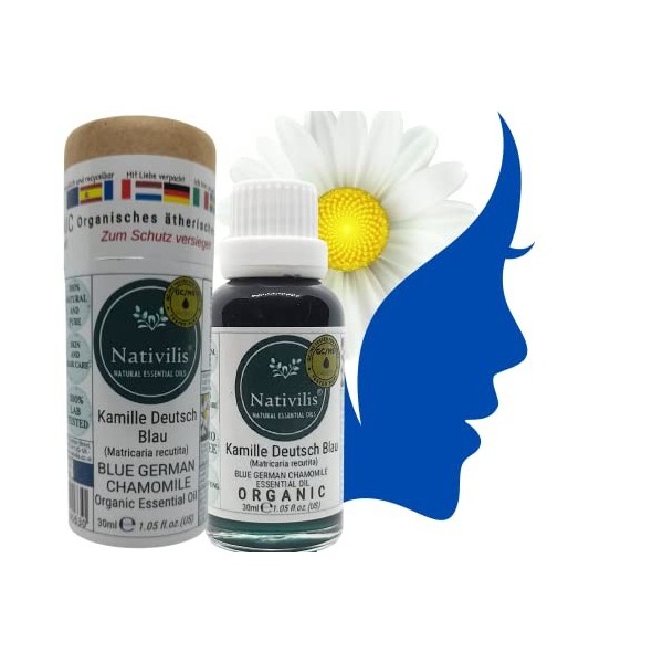 Nativilis Camomille Allemand Bleu Matricaria recutita Huile Essentielle Bio – Anti-inflammatoire, apaisant – Chamazulene Ar