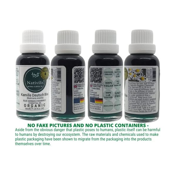 Nativilis Camomille Allemand Bleu Matricaria recutita Huile Essentielle Bio – Anti-inflammatoire, apaisant – Chamazulene Ar