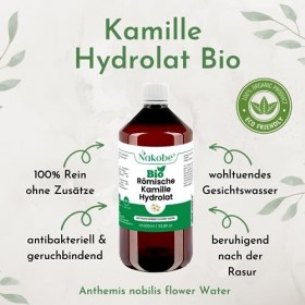 Nakobe Hydrolat de camomille romaine bio – 1000 ml – Eau florale Arthemis Nobilis bio – 100 % naturel – Soin apaisant de la p...