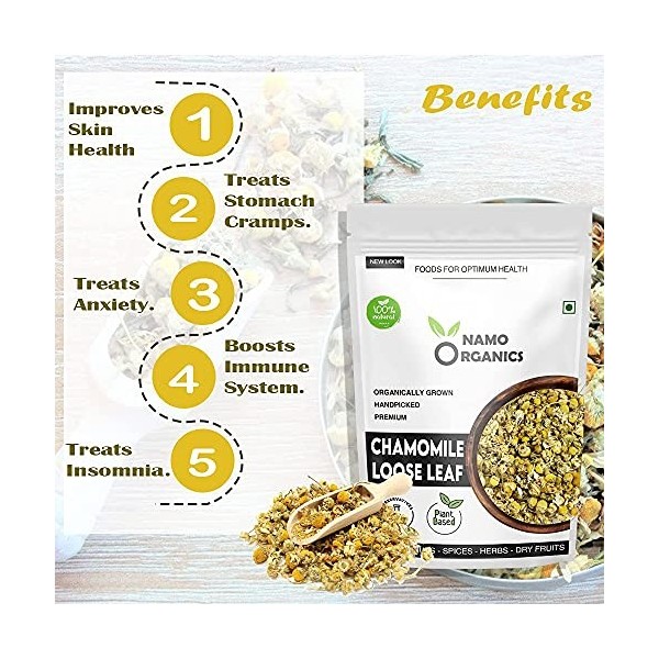 Namo Organics - Chamomile Herbal Tea Loose Leaf - 50 Gm Pouch - High Grade Flowers - 100% Raw From Organic Farms
