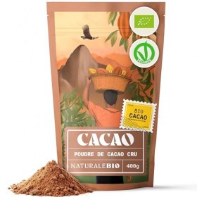 NaturaleBio Poudre de Cacao Bio 400g. Non Sucré, Naturel et Pur à partir de Fèves Crues. Produit par la Plante Theobroma. Sou...