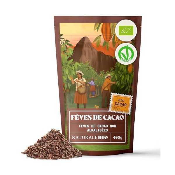 NaturaleBio Poudre de Cacao Bio 400g. Non Sucré, Naturel et Pur à partir de Fèves Crues. Produit par la Plante Theobroma. Sou...