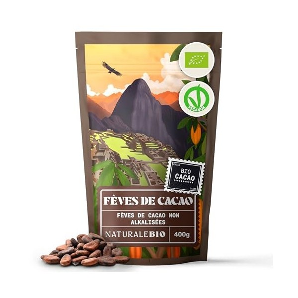 NaturaleBio Poudre de Cacao Bio 400g. Non Sucré, Naturel et Pur à partir de Fèves Crues. Produit par la Plante Theobroma. Sou...