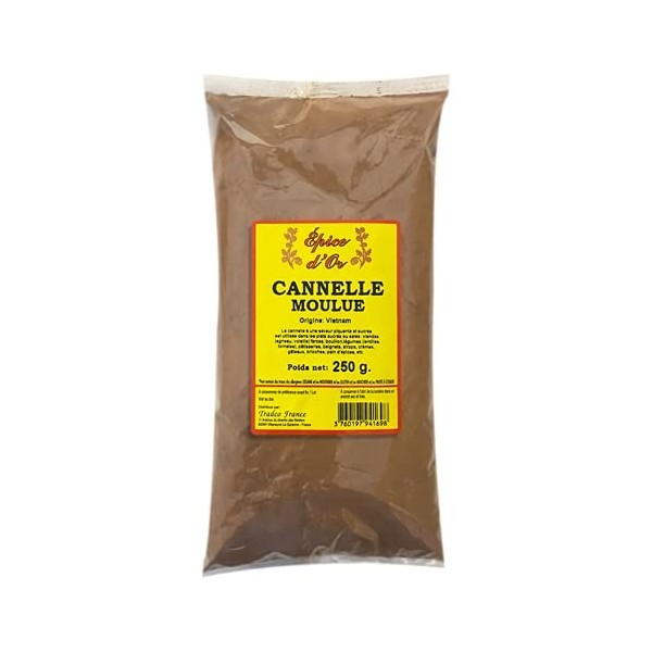 Cannelle Cassia en Poudre 250g - Epice dOr, 100% Naturelle moulue au goût chaud et sucré pour pâtisserie, infusion, cuisine 