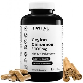 Cannelle de Ceylan 5000 mg. 180 gélules vegan pour 6 mois de traitement. Extrait Naturel de bâton de Cannelle Cinnamomum Zey