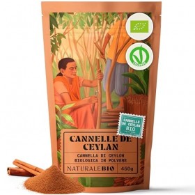 NaturaleBio Cannelle en poudre de Ceylan 450g. Vraie cannelle premium à larôme riche. Antioxydant et anti-inflammatoire natu ...