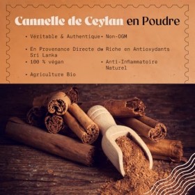 NaturaleBio Cannelle en poudre de Ceylan 450g. Vraie cannelle premium à larôme riche. Antioxydant et anti-inflammatoire natu ...
