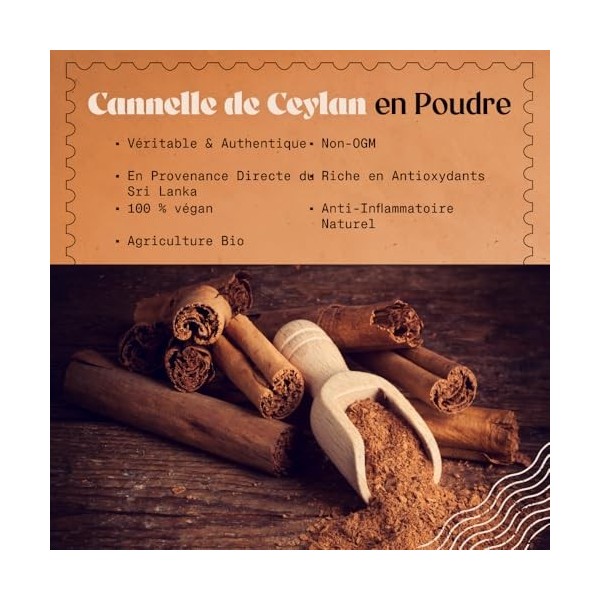 NaturaleBio Cannelle en poudre de Ceylan 450g. Vraie cannelle premium à larôme riche. Antioxydant et anti-inflammatoire natu ...