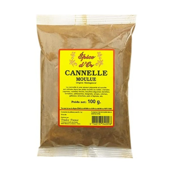Cannelle Cassia en Poudre 100g - Epice dOr, 100% Naturelle moulue au goût chaud et sucré pour pâtisserie, infusion, cuisine 