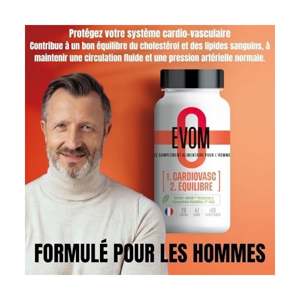EVOM CardioVasc Équilibre - Complément alimentaire coeur, cholestérol et tension - Ail Noir ABG10+®, Olivier BENOLEA®, Vitami