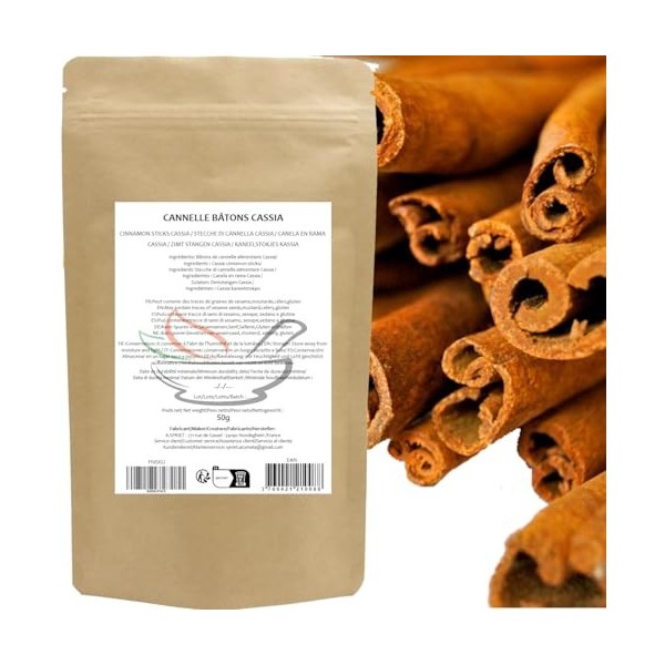 AROMATA - Bâtons de Cannelle entiers - 6 à 8 cm - Qualité supérieure - 100% naturel -50gr