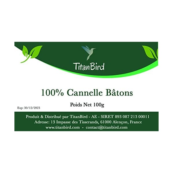Titanbird 100g Cannelle Bâtons Entiers - Arôme & Goût Intense - Sachet avec Zip - 100% Naturel, Pur et Sans Additifs | Qualit