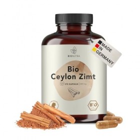 BIONUTRA® Gélules de Cannelle de Ceylan bio hautement dosées, 1200 mg/jour, contrôlées résidus, fabrication allemande, végane