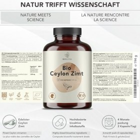 BIONUTRA® Gélules de Cannelle de Ceylan bio hautement dosées, 1200 mg/jour, contrôlées résidus, fabrication allemande, végane