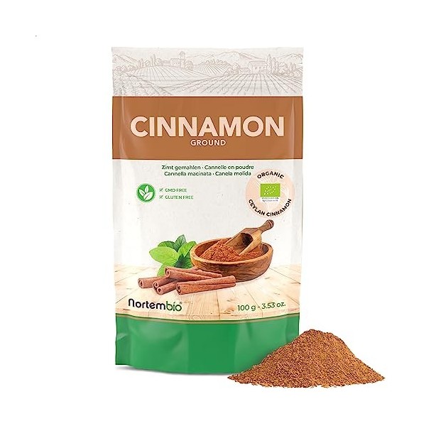 Nortembio Cannelle de Ceylan Bio en Poudre 100 g – Pure Qualité BIO Moulue, Sans Additifs – Épice Gourmet pour Pâtisserie, In