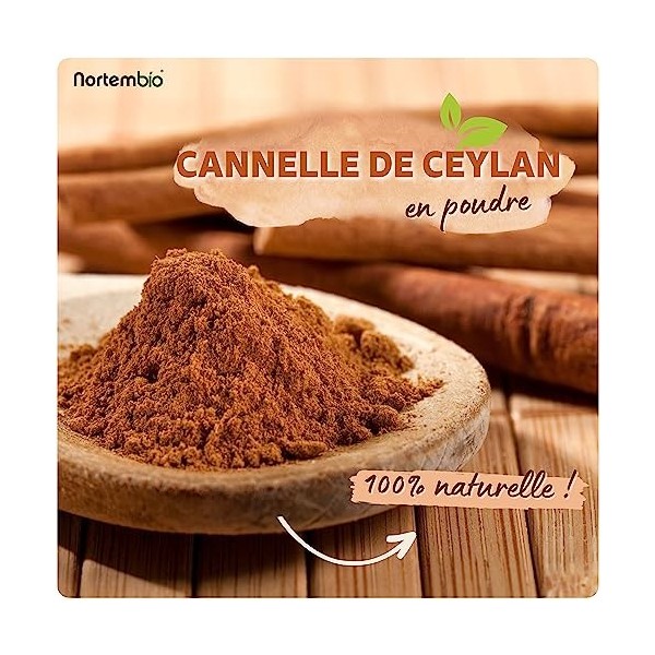 Nortembio Cannelle de Ceylan Bio en Poudre 100 g – Pure Qualité BIO Moulue, Sans Additifs – Épice Gourmet pour Pâtisserie, In