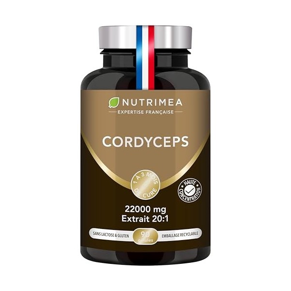 CORDYCEPS – 22200 mg – Extrait de Mycélium de Cordyceps 20:1 – Hautement Dosé en Polysaccharides – Champignon Adaptogène – 90...