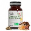 Complexe 5 Champignons Bio - 56 Gélules Vegan - Shiitake, Lions Mane, Reishi, Cordyceps, Chaga - Digestion, Bien-Être Intéri