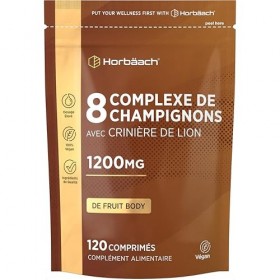 Complexe de 8 Champignons 1200 mg | Mushroom Supplement | Lions Mane, Chaga, Cordyceps, Reishi, Shiitake, Maitake, Shaggy Man