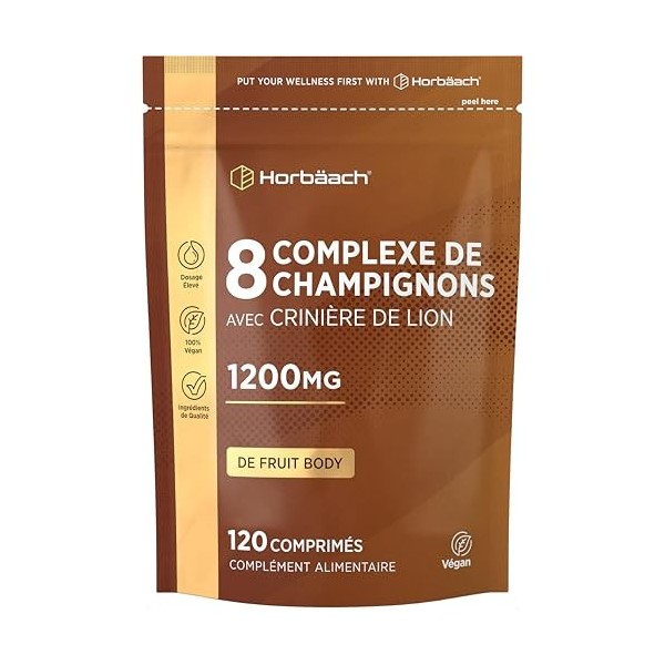 Complexe de 8 Champignons 1200 mg | Mushroom Supplement | Lions Mane, Chaga, Cordyceps, Reishi, Shiitake, Maitake, Shaggy Man
