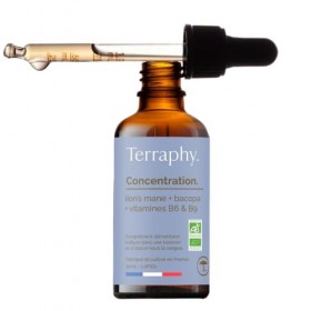 TERRAPHY - Cure Concentration 30 jours Champignons Adaptogènes - Lion’s Mane, Bacopa & Vitamines B6 B9 - Développe Focus, Mém