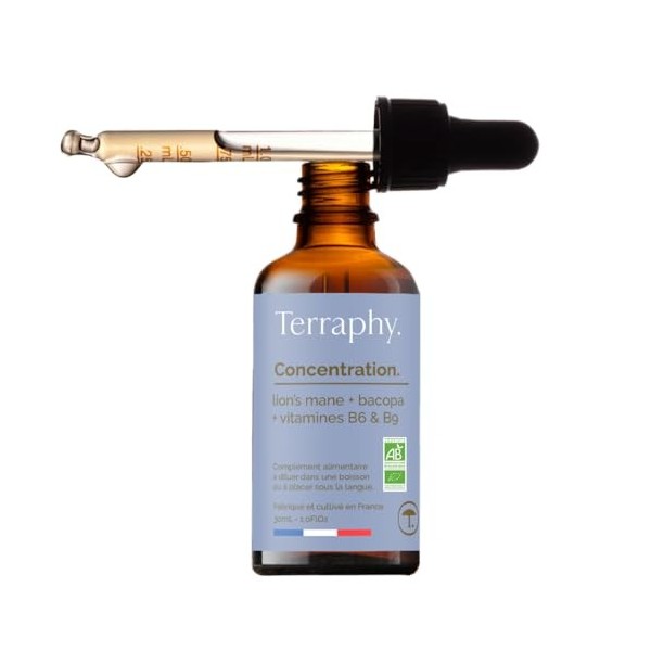 TERRAPHY - Cure Concentration 30 jours Champignons Adaptogènes - Lion’s Mane, Bacopa & Vitamines B6 B9 - Développe Focus, Mém