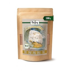 Biojoy Poudre de champignon BIO Crinière de Lion 100 g , Lion’s Mane, Hydne Hérisson, séché et finement moulu Hericium erin C...