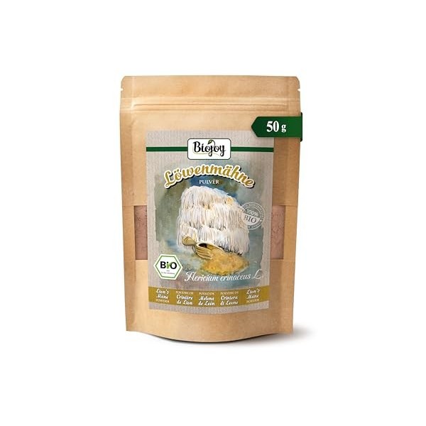Biojoy Poudre de champignon BIO Crinière de Lion 100 g , Lion’s Mane, Hydne Hérisson, séché et finement moulu Hericium erin C...