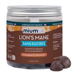 Mium Lab – Lions Mane Crinière de Lion – Gummies sans sucre – Extrait 18:1 hautement concentré d’Hericium erinaceus – Compl
