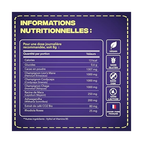 Brainstoorm Mushngo - Super Café aux Champignons Adaptogènes : Lion’s Mane, Cordyceps, Chaga - Vegan - Concentration, Énergie